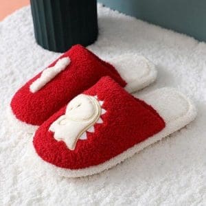pantoufle dinosaure doux rouge