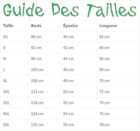 guide tailles t-shirt dinosaure T-Rex